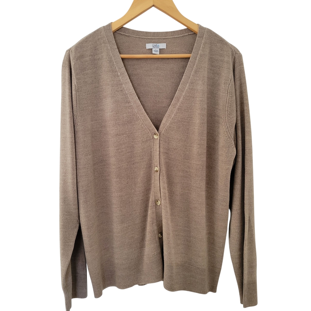 Croft & Barrow Brown Taupe V-Neck Button Front Knit Cardigan
